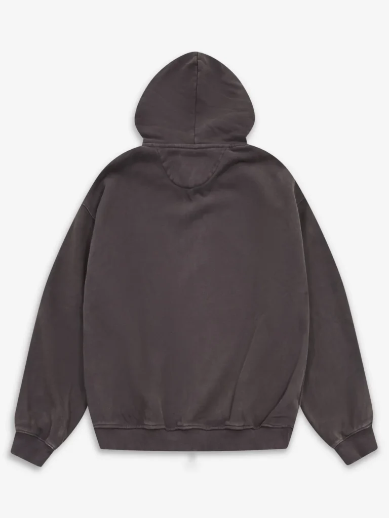 Rear view of the Lorenz Studio Broderie Hoodie in washed black showcasing a clean minimalist back panel, oversized silhouette, garment-dyed cotton finish, and relaxed contemporary menswear proportions