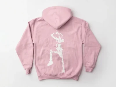 Pink Cactus Jack hoodie featuring a large distressed graphic on the back, part of Travis Scott's Pink Pack apparel collection
