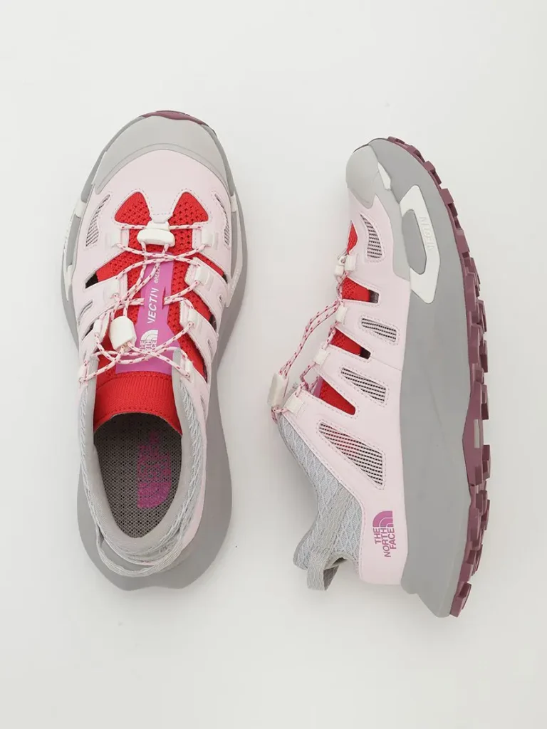 Angled product shot of The North Face VECTIV Breeze showcasing sculpted midsole geometry, trail tread, and outdoor-ready style