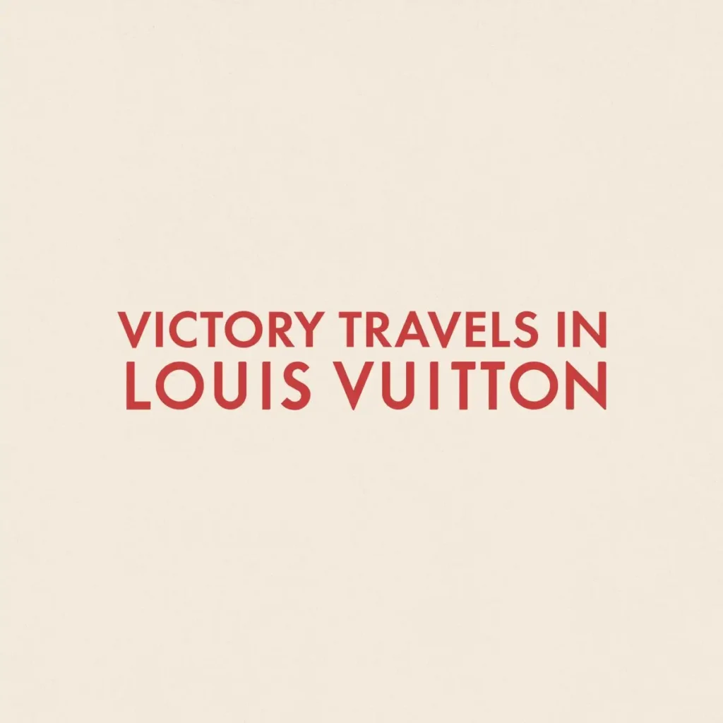 Victory Travels in Louis Vuitton campaign graphic introducing the handcrafted Formula 1 Trophy Trunk and the House’s racing partnership