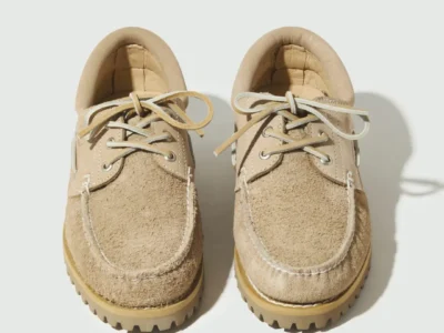 Front-facing view of the Timberland x nonnative 3EYE CLASSIC TAUPE showcasing the classic moc-toe construction and rugged outdoor-inspired sole unit