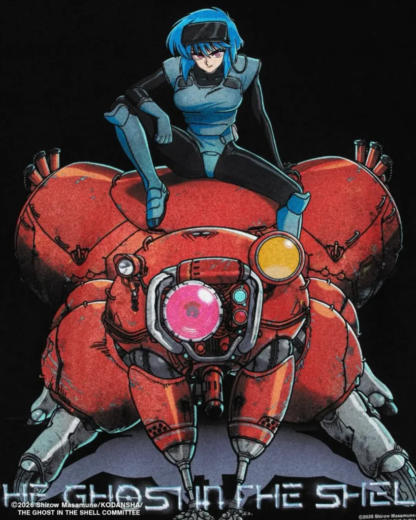 Detailed crop of the front artwork showing the blue-haired character sitting atop a red mechanical tank. The illustration combines anime styling with industrial sci-fi machinery