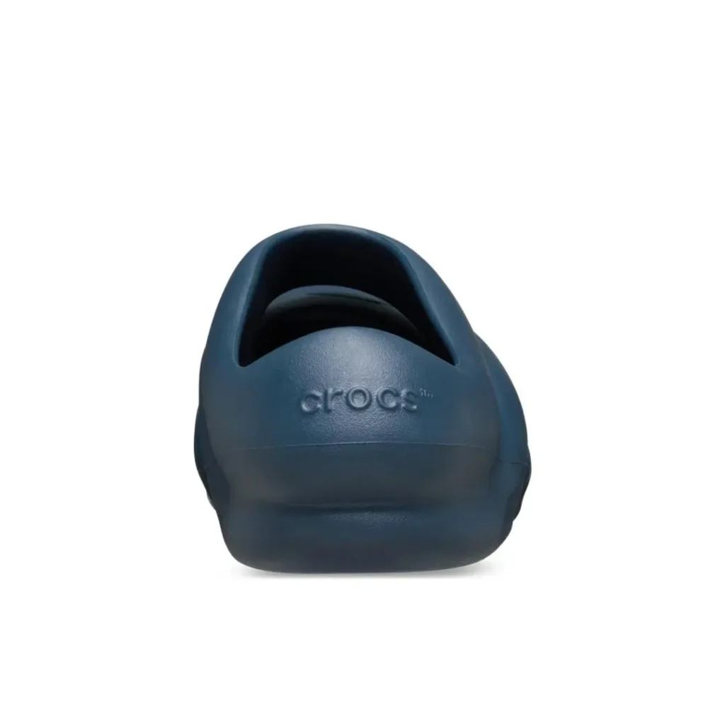 Rear view of the Crocs THE ROY "Nightfall" featuring an elevated heel structure, embossed Crocs branding, seamless molded foam construction, and modern comfort-focused design