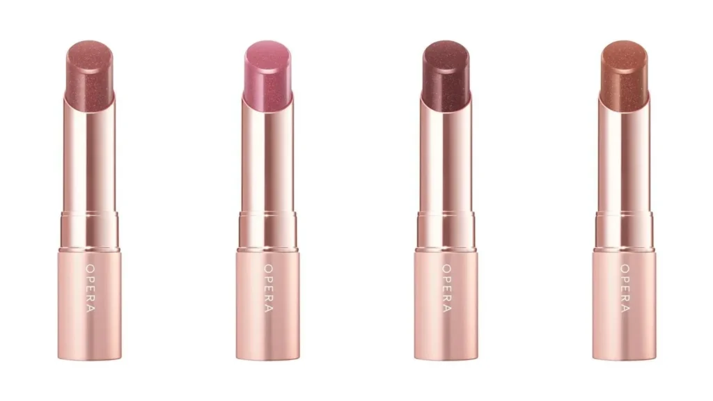 OPERA 26 Autumn lip tints new colors collection in rose, pink, brown and bordeaux shades, rose gold packaging