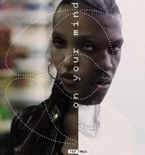 Album artwork featuring a split portrait composition with two overlapping faces merged into a single image. White dotted circular graphics and vertical text reading “PULM INO 40” overlay the artwork, creating a futuristic, experimental visual style. The image blends fashion, identity, and digital design influence