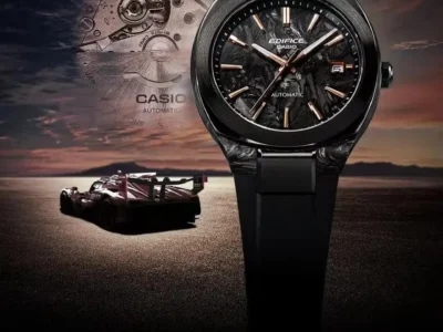 Forged carbon dial meets motorsport precision in Casio’s new automatic Edifice. The first watch from the official Toyota Racing partnership blends high-performance materials with sleek racing aesthetics