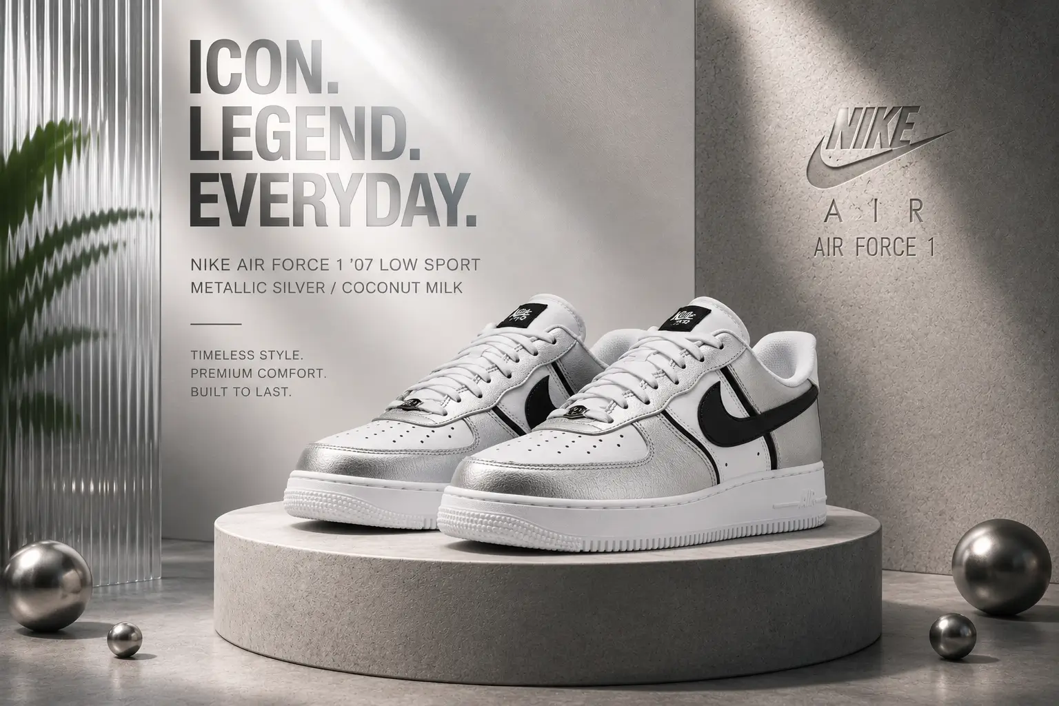 Icon. Legend. Everyday. The Nike Air Force 1 ’07 Low Sport in Metallic Silver/Coconut Milk (IM5752-001) drops June 22. Timeless style meets premium comfort. Clean metallic shine with classic Air cushion