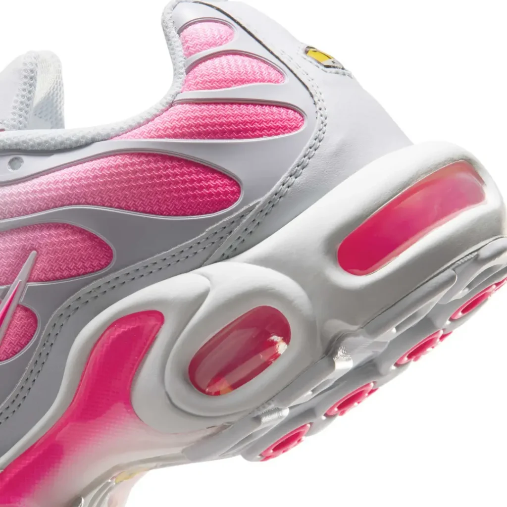 Close-up of the Tuned Air midsole highlighting translucent pink Air units and sculpted foam cushion