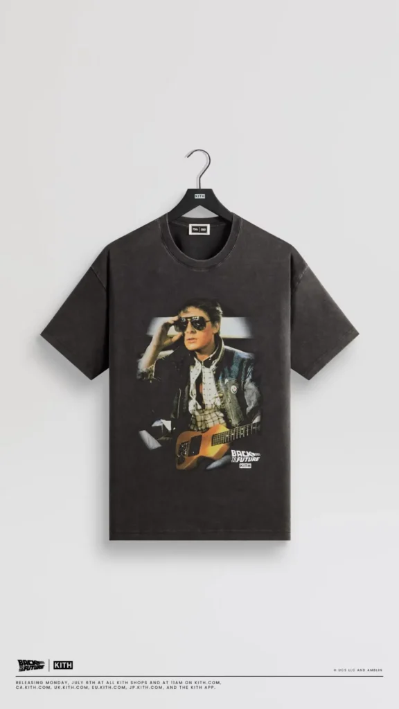 Vintage black Kith Tee featuring Marty McFly wearing sunglasses and holding a guitar with a Back to the Future graphic print
