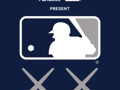 Promotional teaser graphic with the Fanatics and Complex logos above the Major League Baseball (MLB) logo on a navy blue background. Two large gray "X" marks appear beneath the MLB batter silhouette, hinting at a mystery collaboration or upcoming announcement without revealing specific teams or product