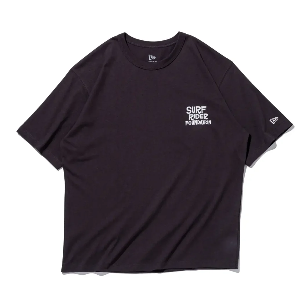 Black Tee front featuring a small white Surf Rider Foundation logo on the left chest with New Era branding on the sleeve