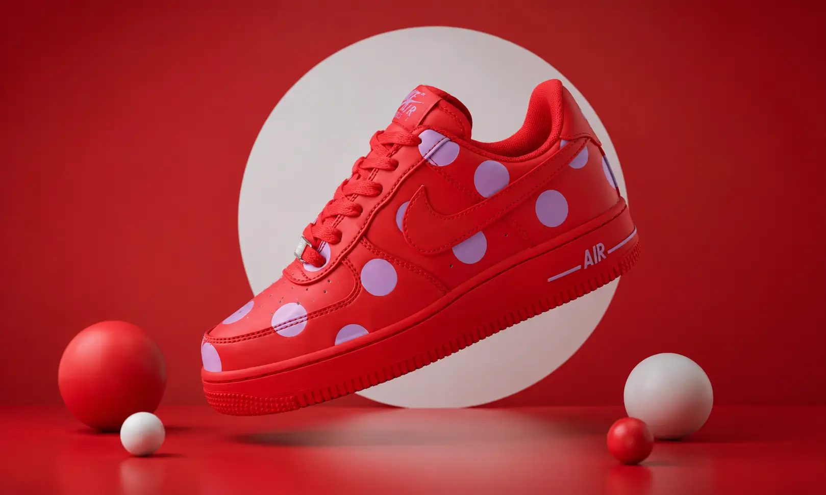 Nike Air Force 1 Low Red Polka Dot Promotional Studio Render