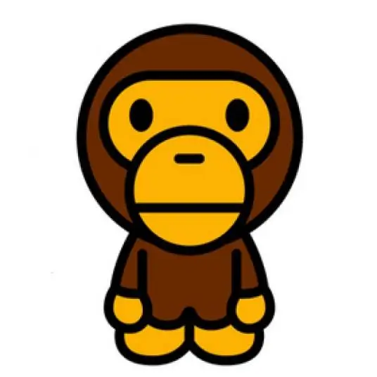 Classic BABY MILO mascot standing against a white background, featuring the iconic brown monkey character with a rounded head, golden face, and minimalist cartoon styling outlined in bold black.