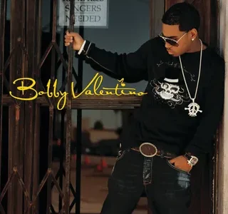 Bobby Valentino poses in sunglasses and layered chains, leaning against a doorway in a black graphic sweatshirt on the album cover