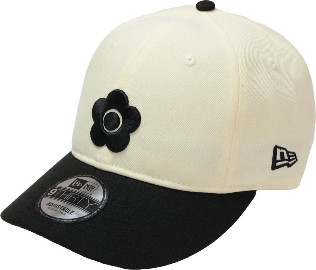 Miniature Cream And Black Mary Quant X New Era Cap Keychain With Metal Clip
