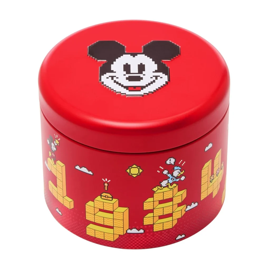 Red Disney Fossil Collector Tin Features Pixel-Art Mickey Mouse Graphic