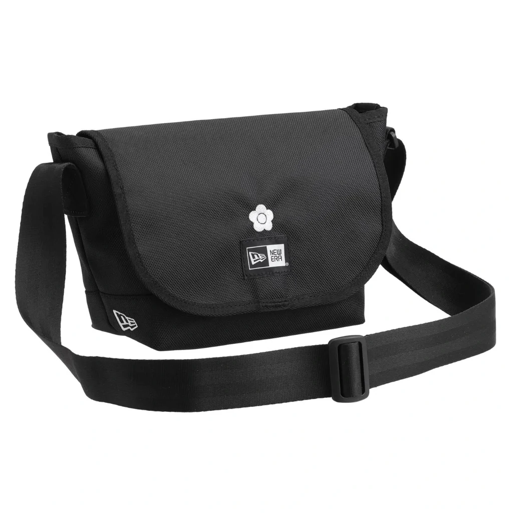 Black Mary Quant X New Era Shoulder Bag With Flower Logo And Adjustable Strap