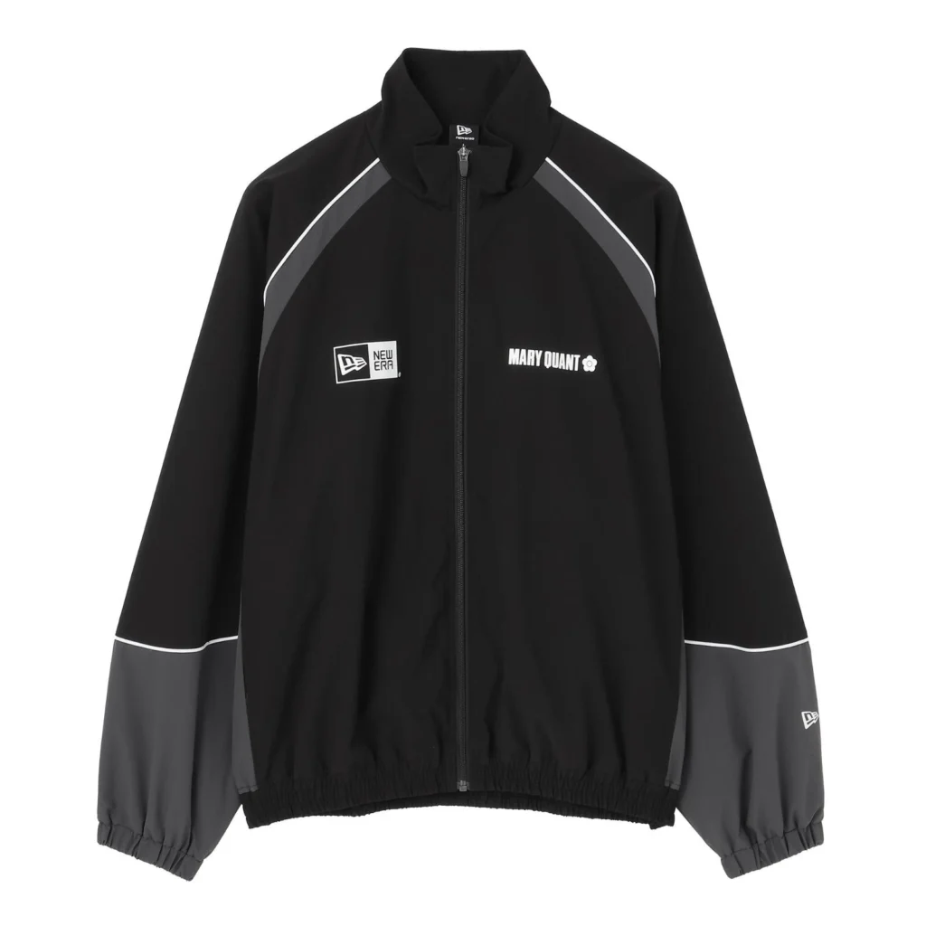 Black And Gray Mary Quant X New Era Zip Track Jacket With Reflective Piping And Logo