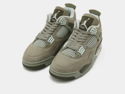 Taupe Air Jordan 4 Pair With White Mesh Panel And Olive Accent