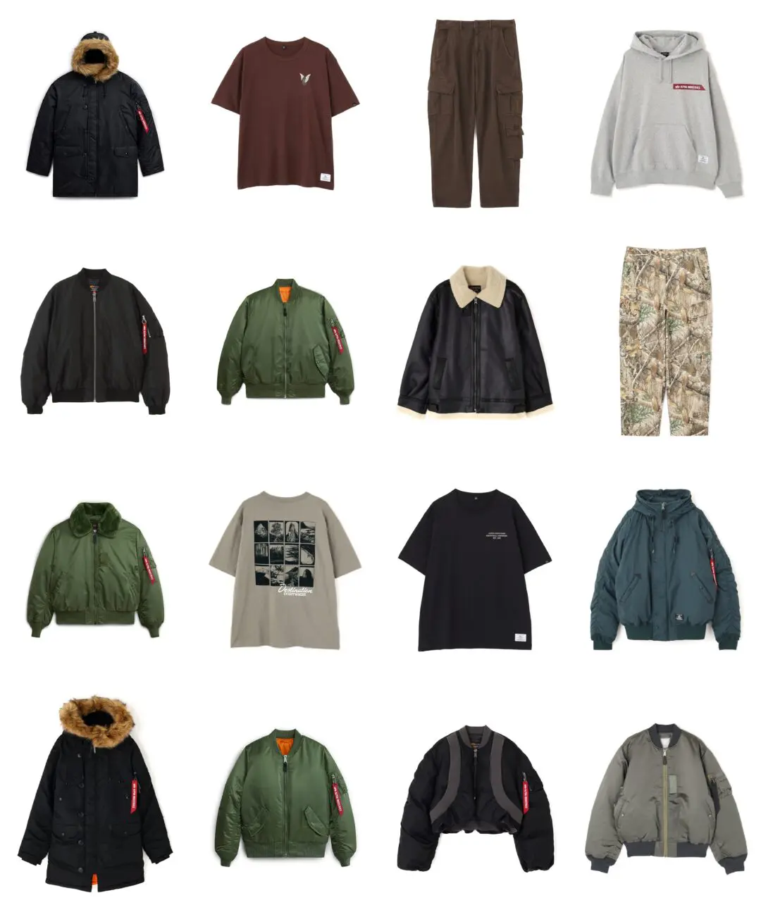 Alpha Industries Apparel Collection Featuring Bomber Jackets, Parkas, T-Shirts, Cargo Pants, Hoodie And Camouflage Styles