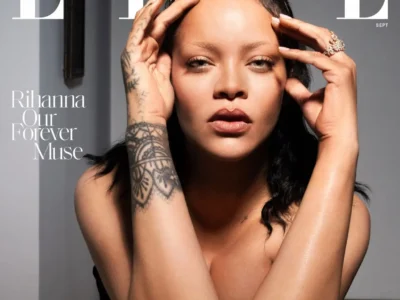Rihanna Pose With A Gold Dior Headpiece On An ELLE Magazine Cover