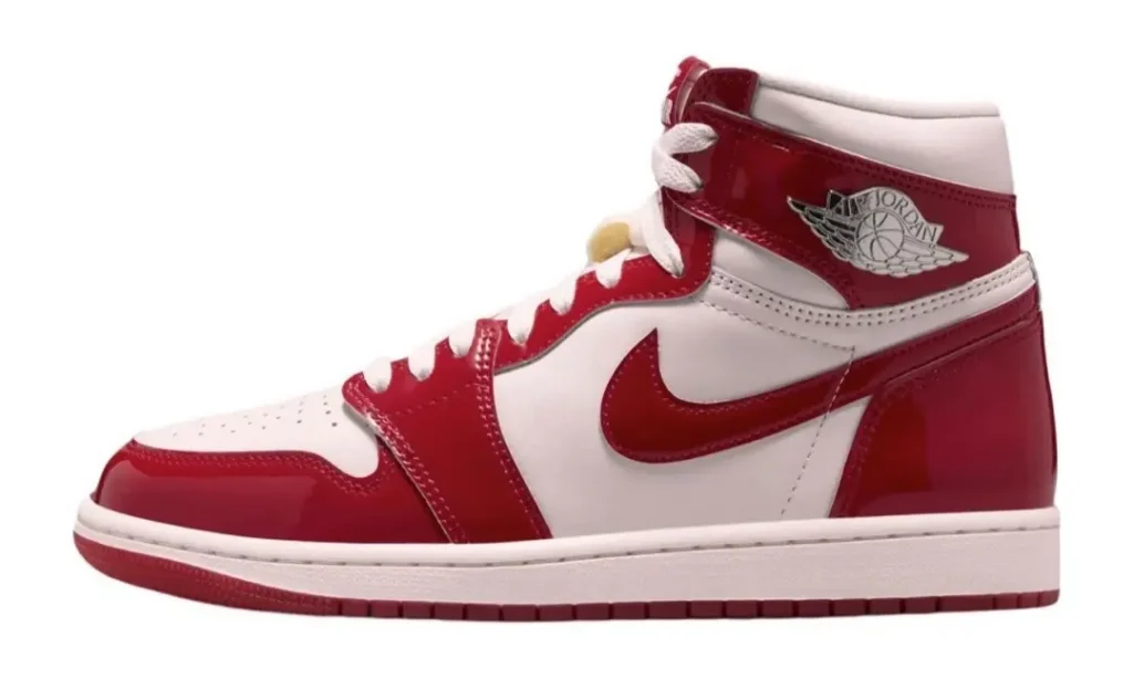 Red And White Patent Leather Air Jordan 1 High Side Profile