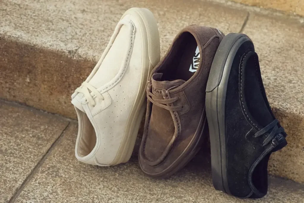 Vans Suede Moc Toe Shoe In Cream, Brown, And Black