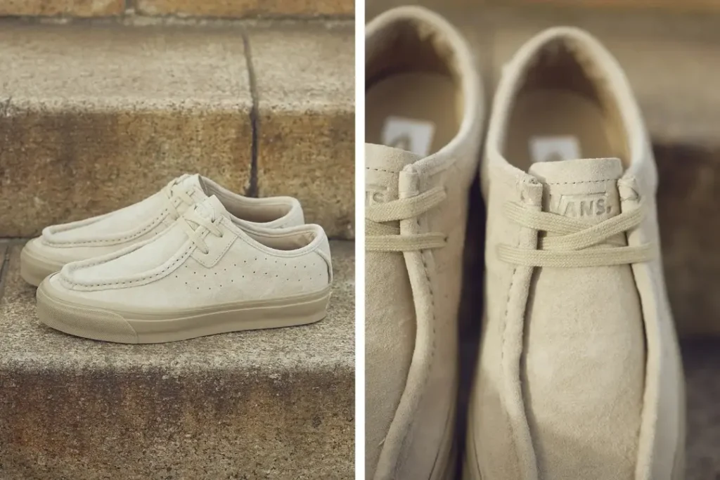 Cream Vans Suede Moc Toe Shoe With Lace-Up Detail