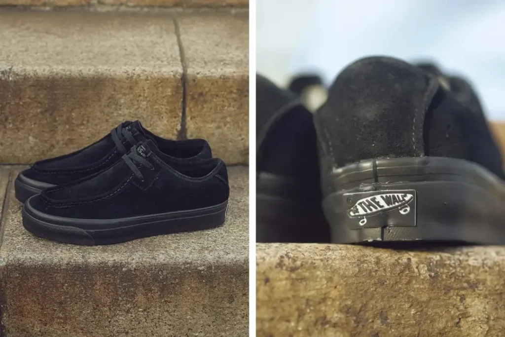 Black Vans Suede Moc Toe Shoe With Heel Logo Detail