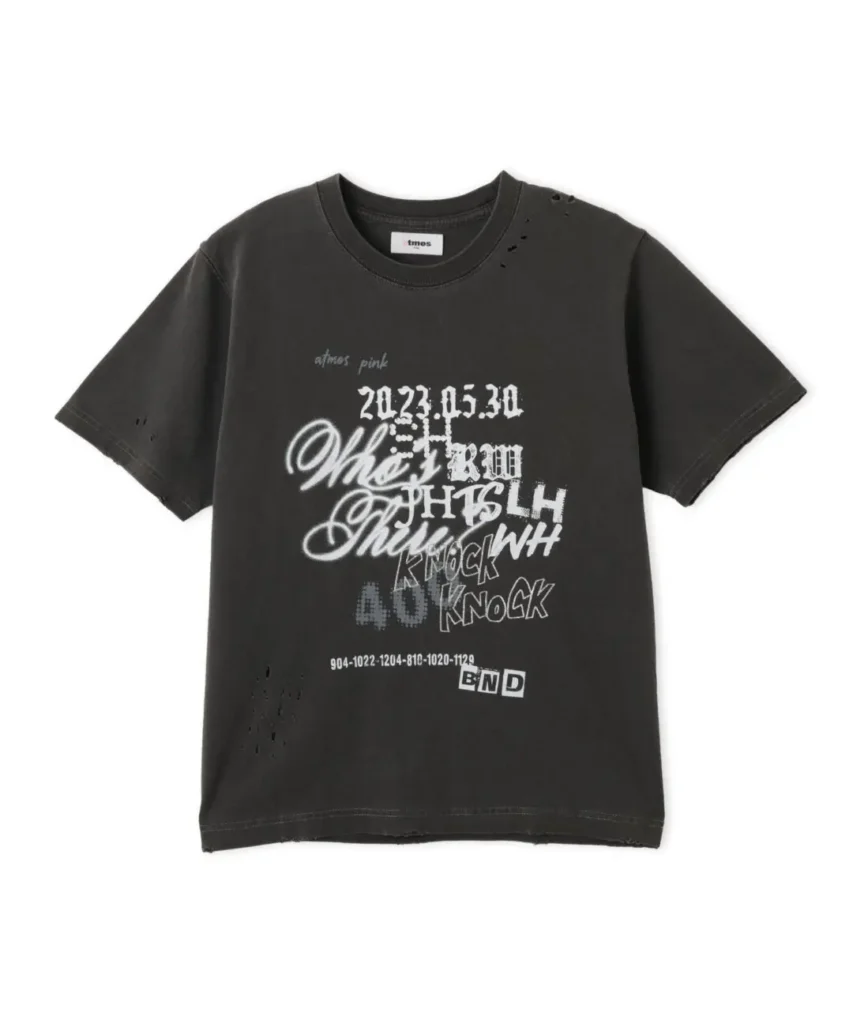 Washed black graphic Tee feature layer white typography and distress detail