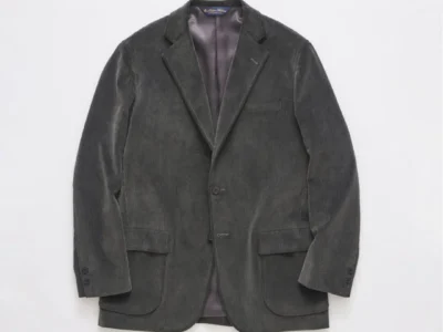 Brooks Brothers Charcoal Corduroy Three-Button Jacket With Notched Lapels, Flap Pocket And Dark Line