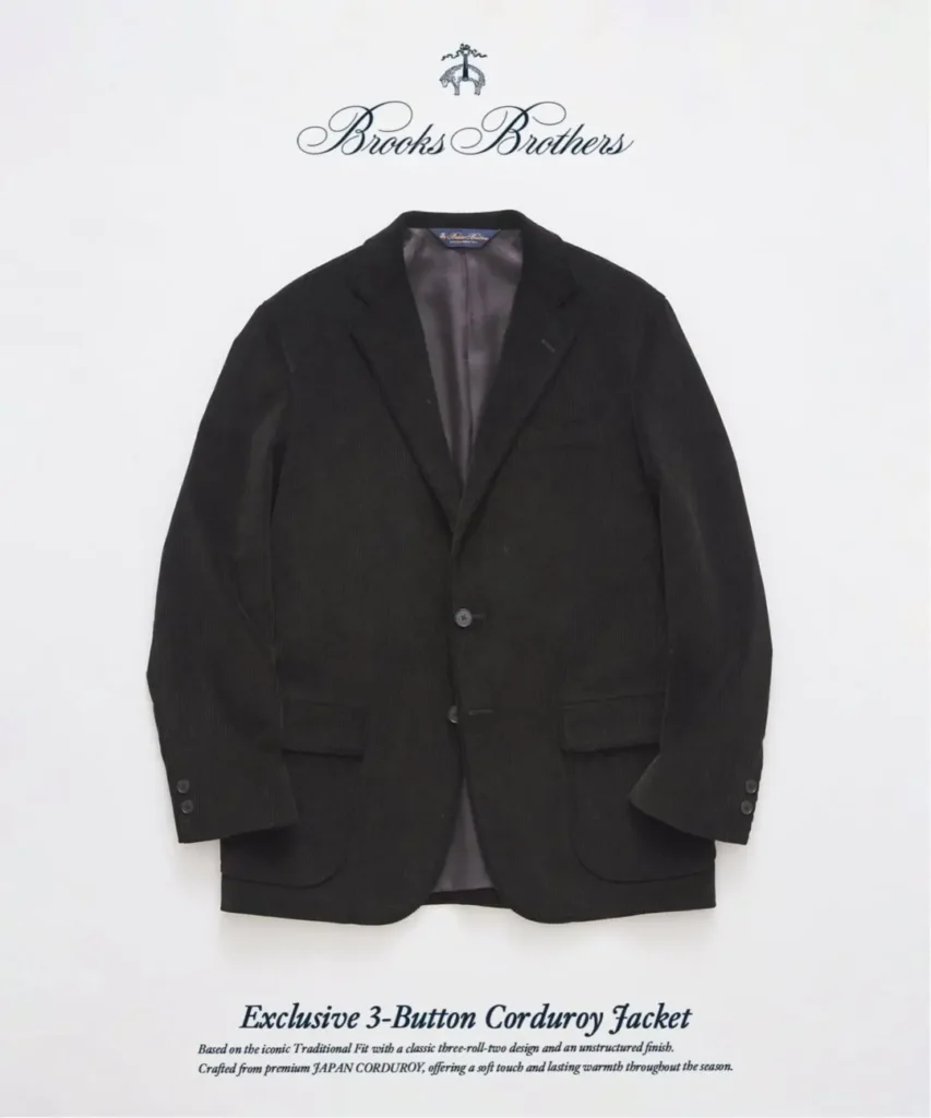 Brooks Brothers Black Corduroy Three-Button Jacket With Notched Lapels, Flap Pockets And Dark Lining