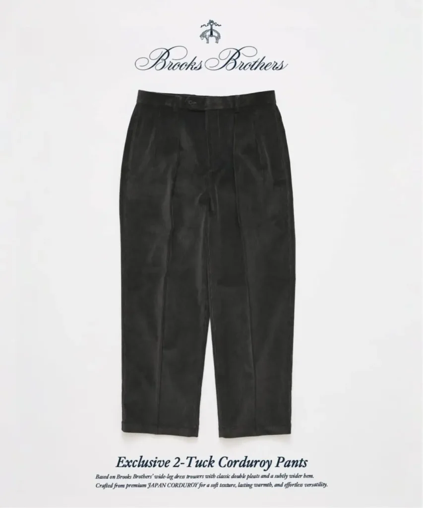 Brooks Brothers Charcoal Corduroy Two-Tuck Trousers With A Wide-Leg Cut And Pressed Crease