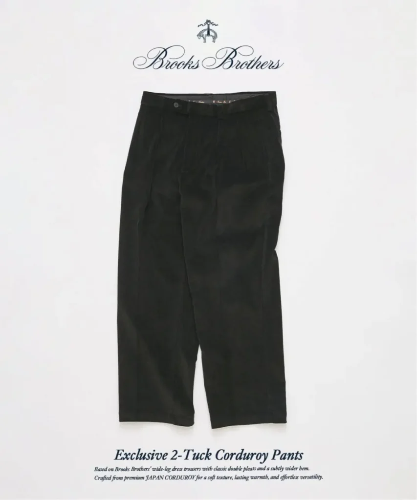 Brooks Brothers Black Corduroy Two-Tuck Trousers With A Relaxed Wide-Leg Sil
