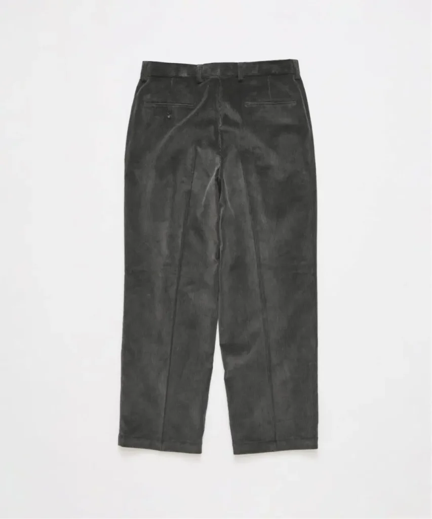 Rear View Of Brooks Brothers Charcoal Corduroy Trousers With Belt Loops And Welt Back Pocket