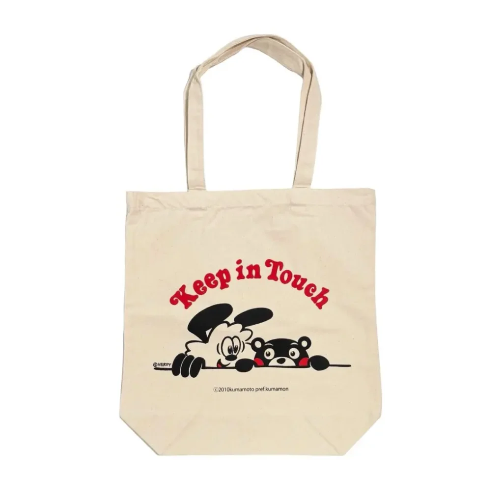 Beige Canvas Tote Bag With “Keep In Touch” Graphic Feature Cartoon Character