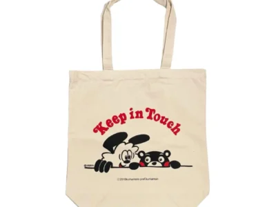 Beige Canvas Tote Bag With “Keep In Touch” Graphic Feature Cartoon Character