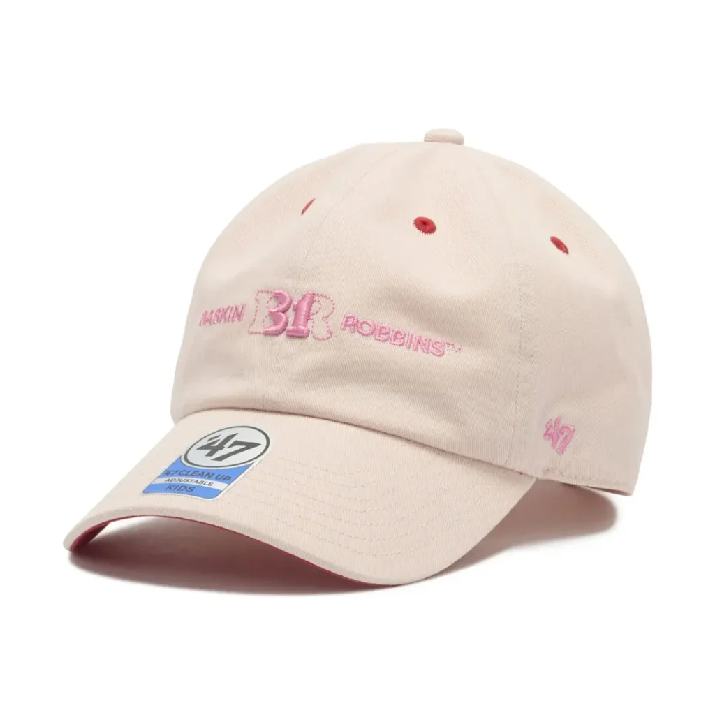 Tan Baskin-Robbins x ’47 adjustable cap with brown and pink embroidered brand