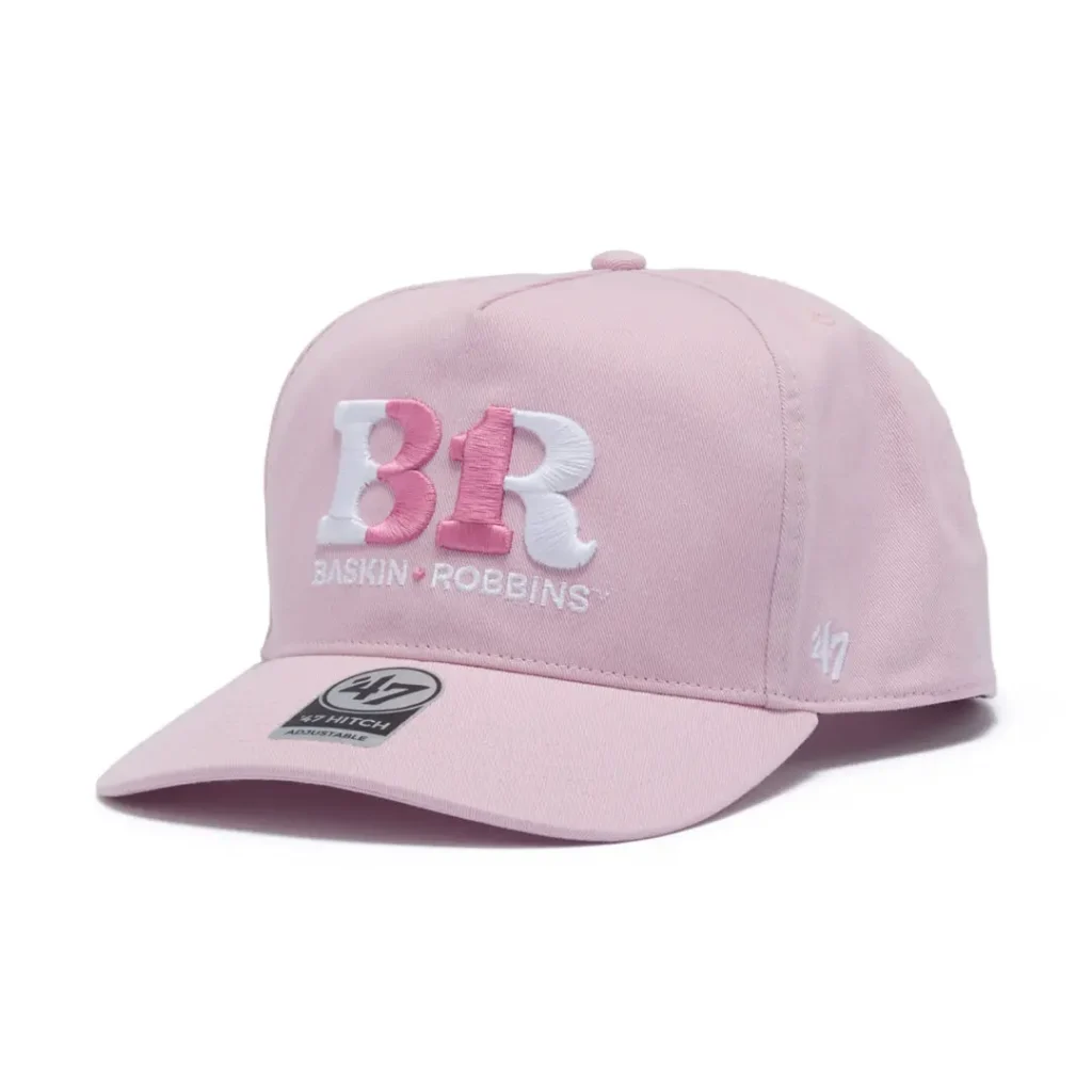 Light pink Baskin-Robbins x ’47 cap featuring oversized white and pink BR embroider
