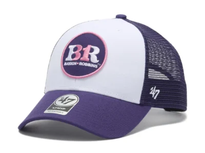 White and purple Baskin-Robbins x ’47 mesh trucker cap with embroider circular BR logo