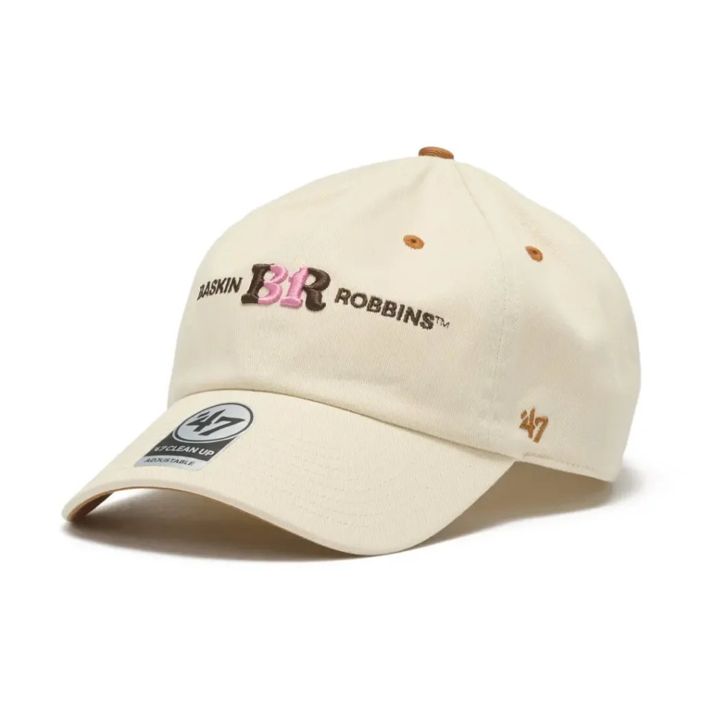 Cream Baskin-Robbins x ’47 adjustable cap with brown and pink embroidered logo