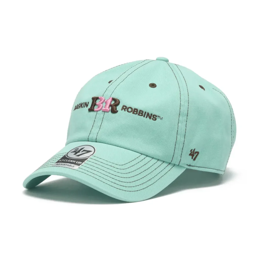 Mint Baskin-Robbins x ’47 adjustable cap with brown and pink embroidered brand