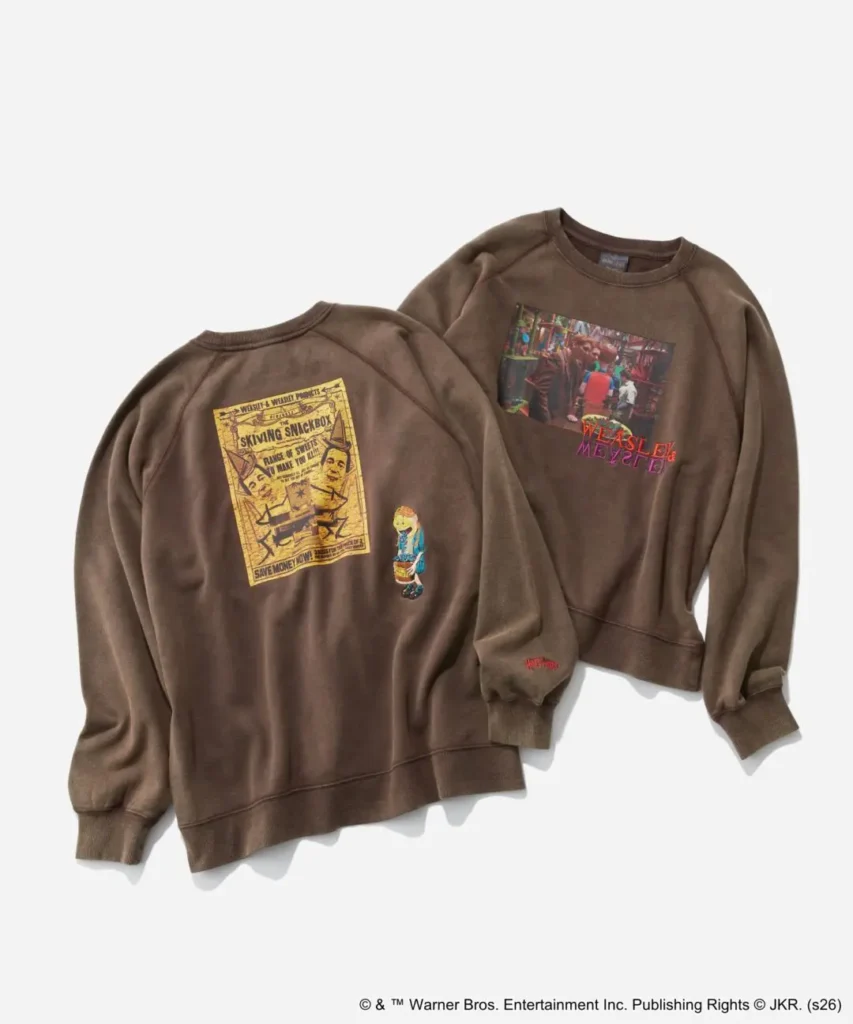 White-to-burgundy gradient Harry Potter sweatshirt featuring Harry, Ron, Hermione and Dobby artwork