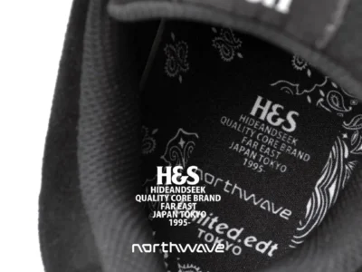 Black H&S x Northwave shoe interior with paisley insole and white collide brand