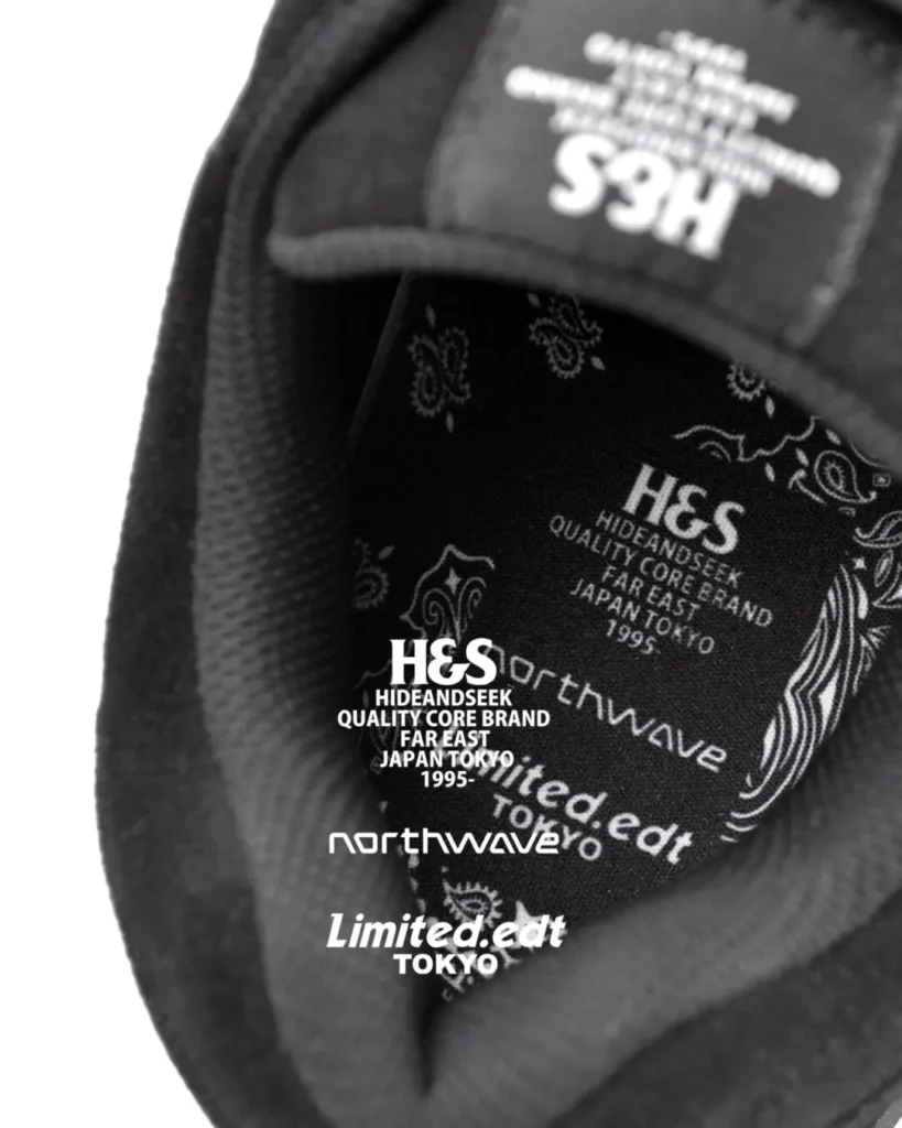 Black H&S x Northwave shoe interior with paisley insole and white collide brand