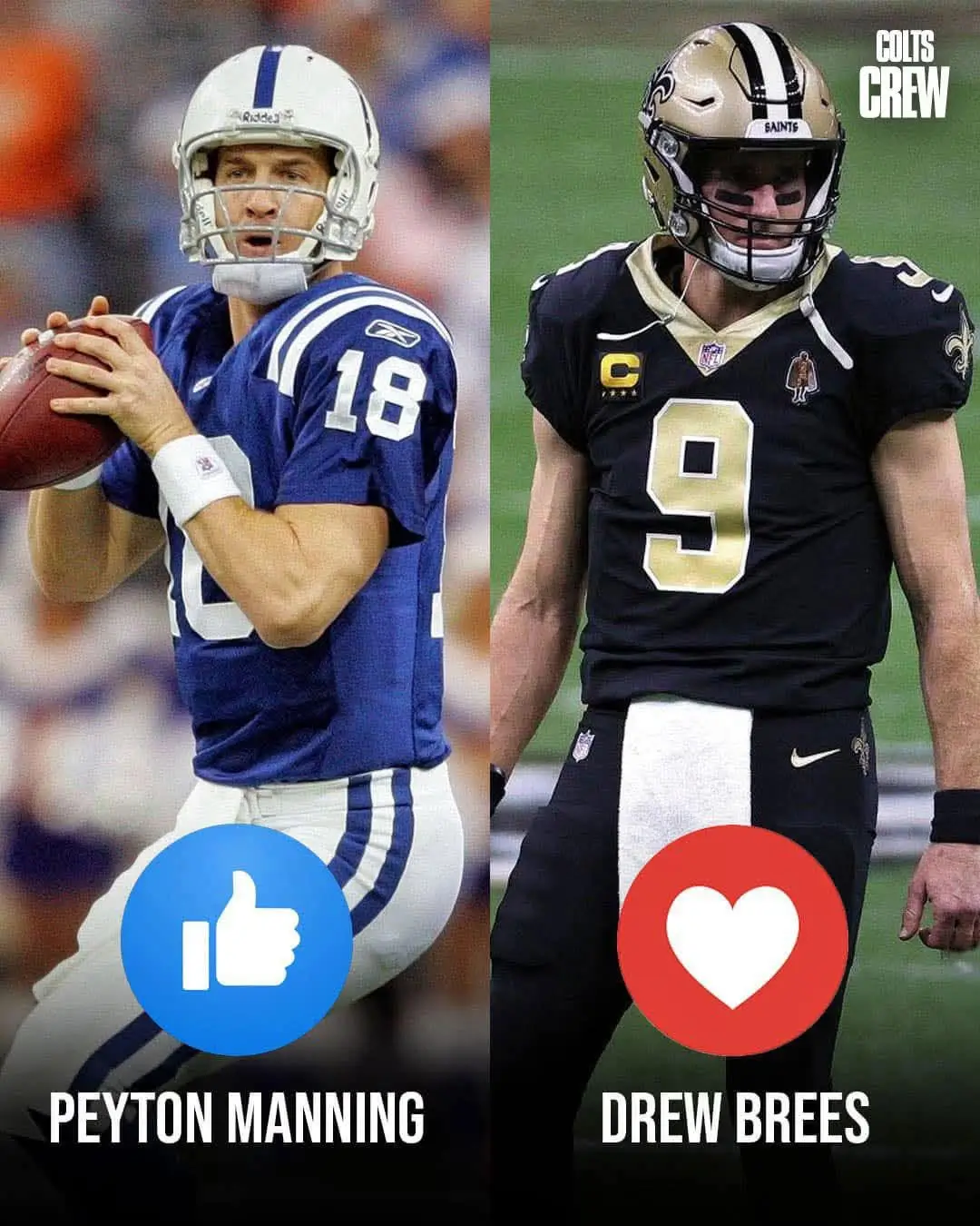 Peyton Manning And Drew Brees In Their NFL Uniforms