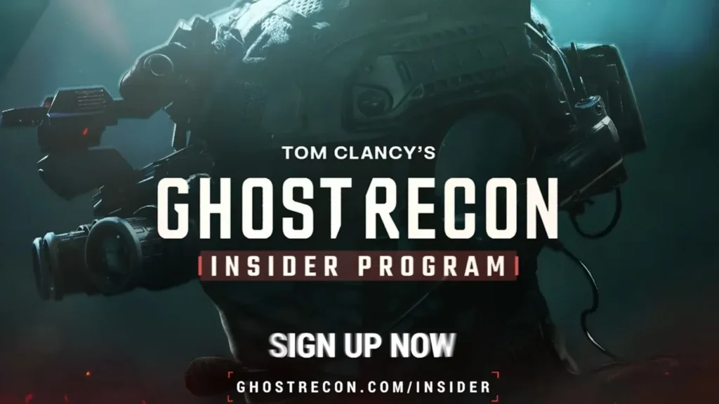 Ghost Recon Insider Program promotional graphic featuring a tactical soldier and sign-up information