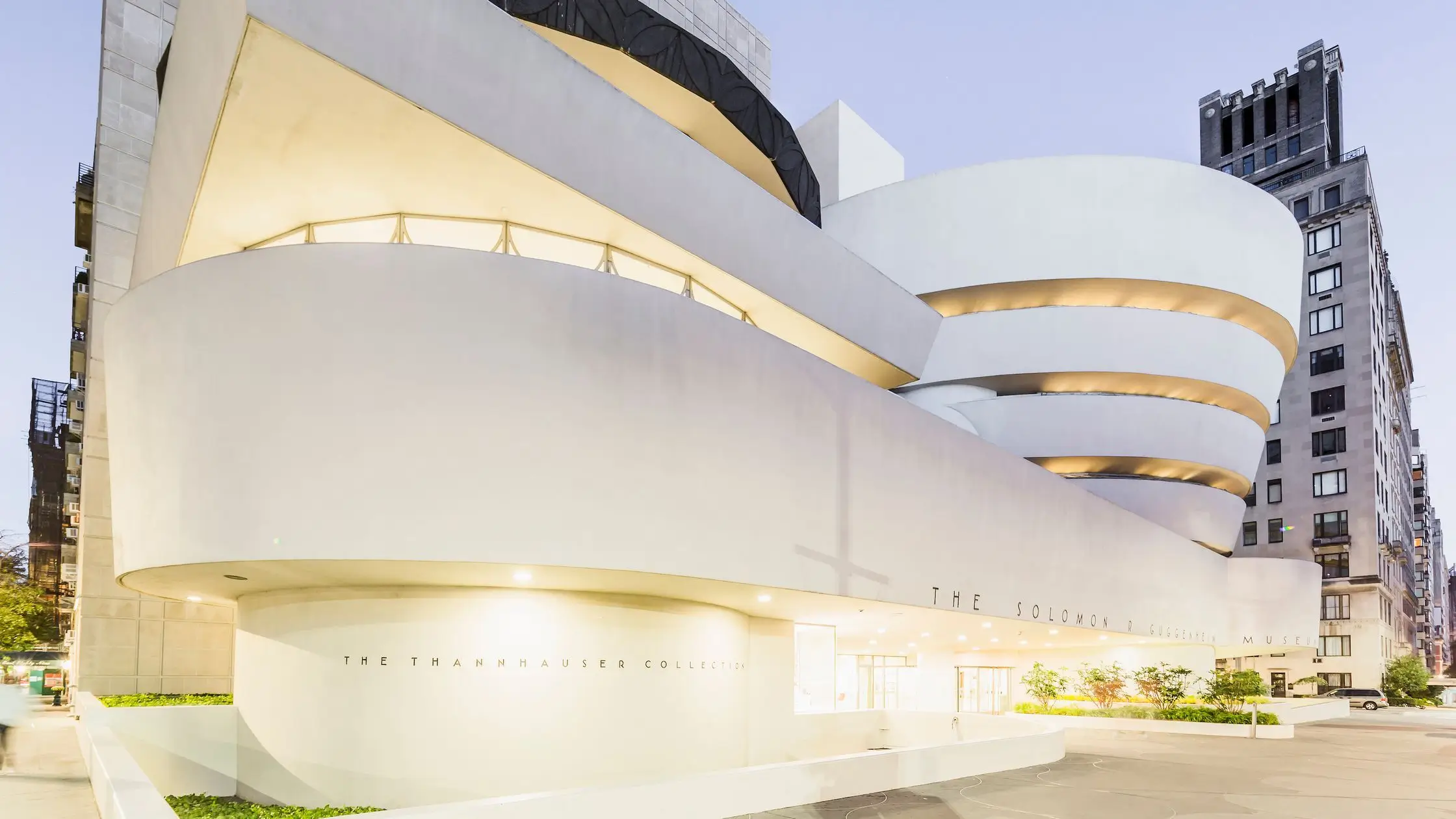 The Solomon R. Guggenheim Museum's Curved White Exterior Architecture In New York City.