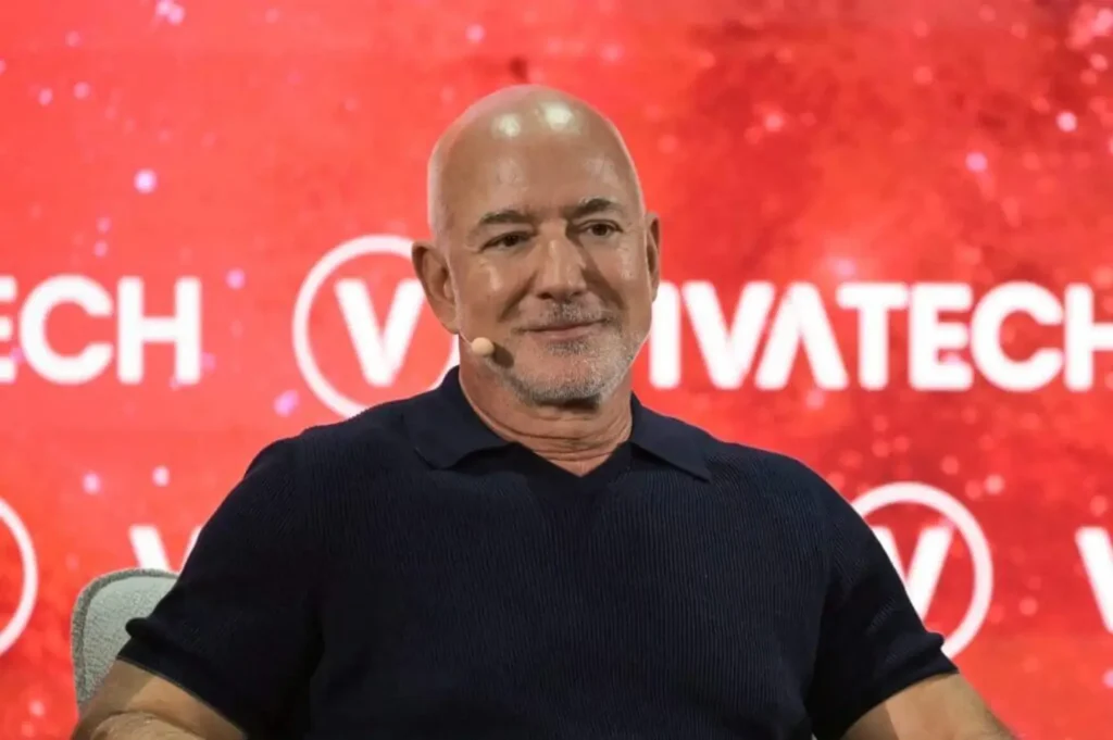 Jeff Bezos Wearing Headset Microphone Onstage At Vivatech Event