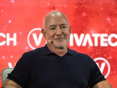 Jeff Bezos Wearing Headset Microphone Onstage At Vivatech Event